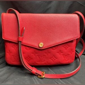 Louis Vuitton LV Red Monogram Empreinte Twice Crossbody Shoulder Bag with COA